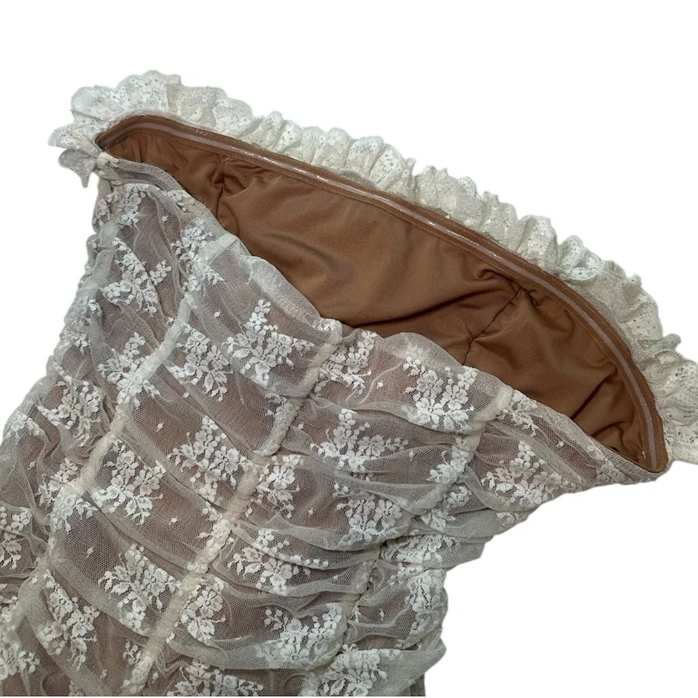 Majorelle Lace Trim Strapless Dress in Cream and Tan - Picture 5 of 6